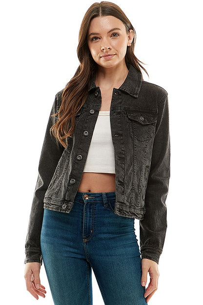 Spandex Ladies Casual Denim Jacket-Teresa&#39;s Fashionista LLC