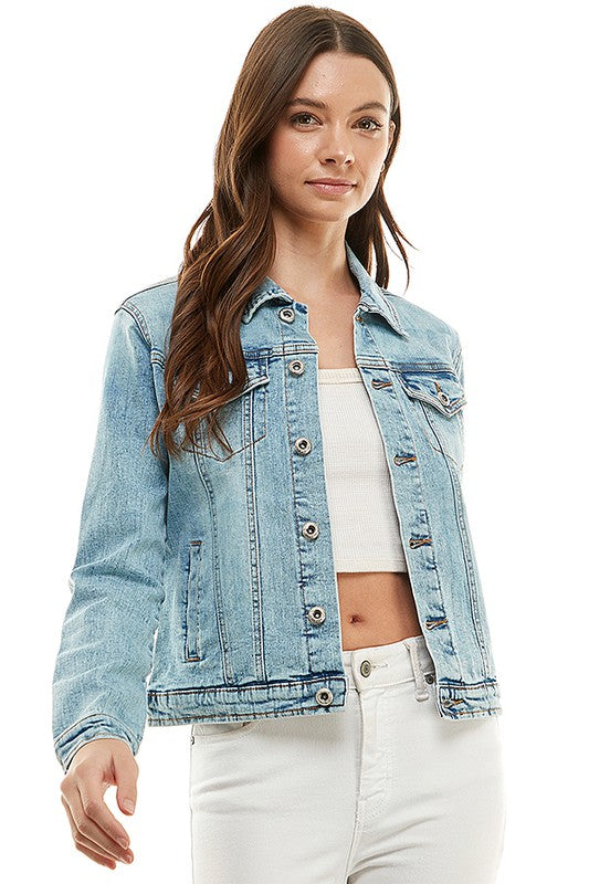 Spandex Ladies Casual Denim Jacket-Teresa&#39;s Fashionista LLC