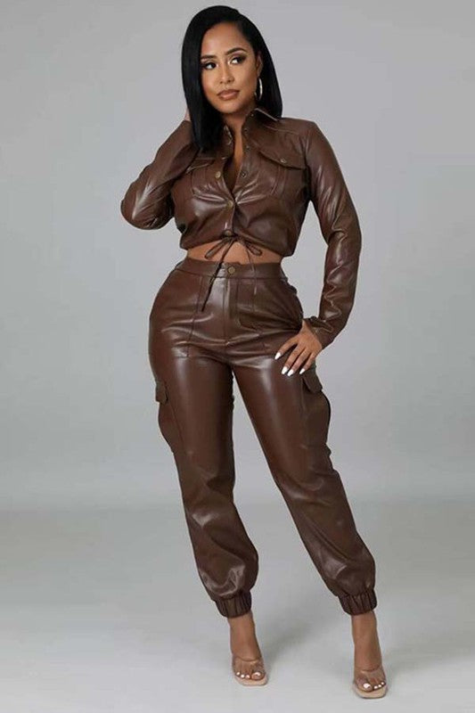 SEXY PU LEATHER 2PC PANTS SET-Teresa&#39;s Fashionista LLC