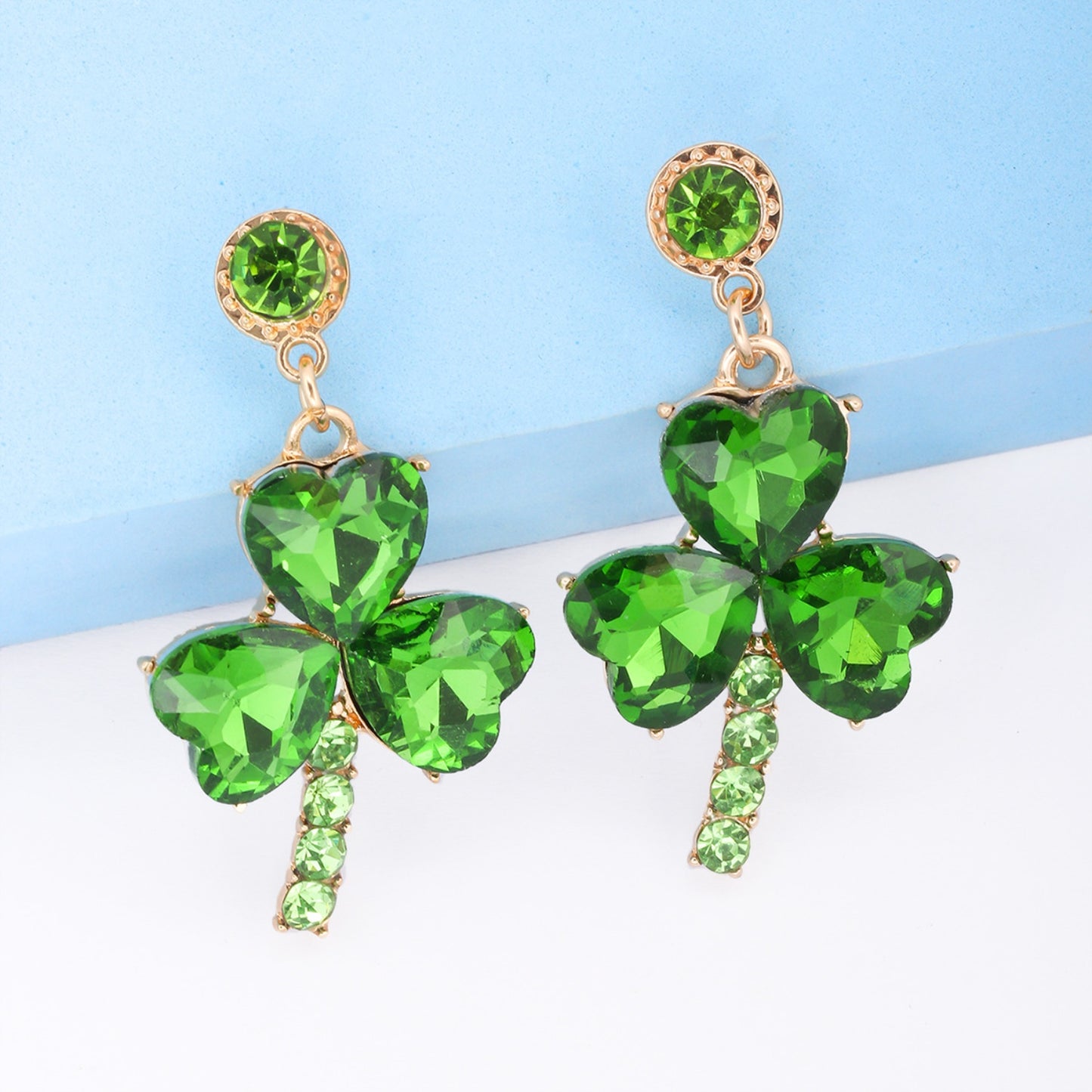 Rhinestone Alloy Lucky Clover Dangle Earrings-Teresa&#39;s Fashionista LLC