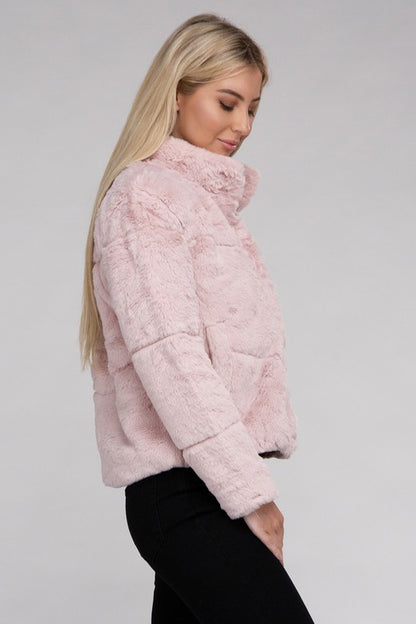 Fluffy Zip-Up Sweater Jacket-Teresa&#39;s Fashionista LLC