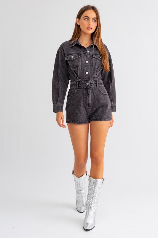 Long Sleeve Denim Romper-Teresa&#39;s Fashionista LLC