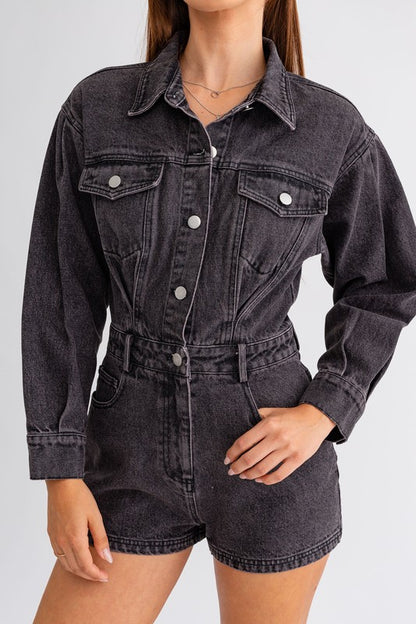 Long Sleeve Denim Romper-Teresa&#39;s Fashionista LLC