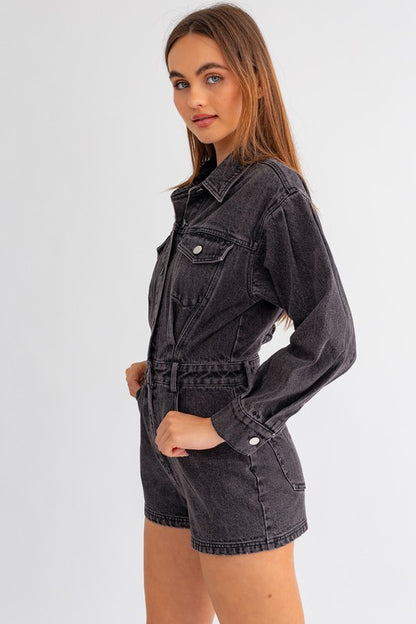 Long Sleeve Denim Romper-Teresa&#39;s Fashionista LLC