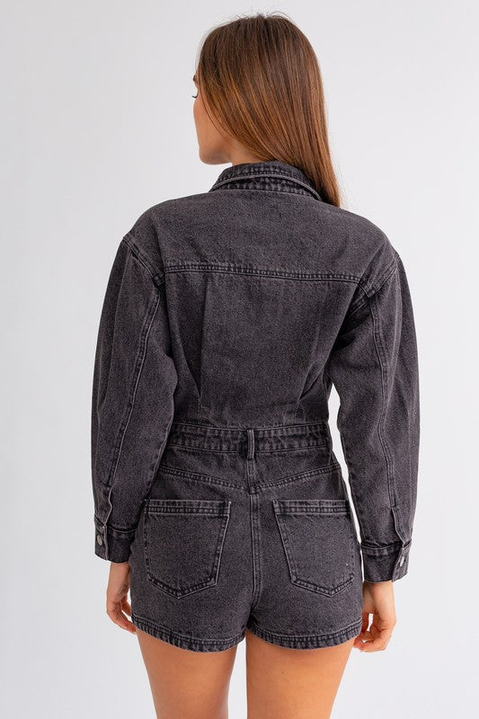 Long Sleeve Denim Romper-Teresa&#39;s Fashionista LLC