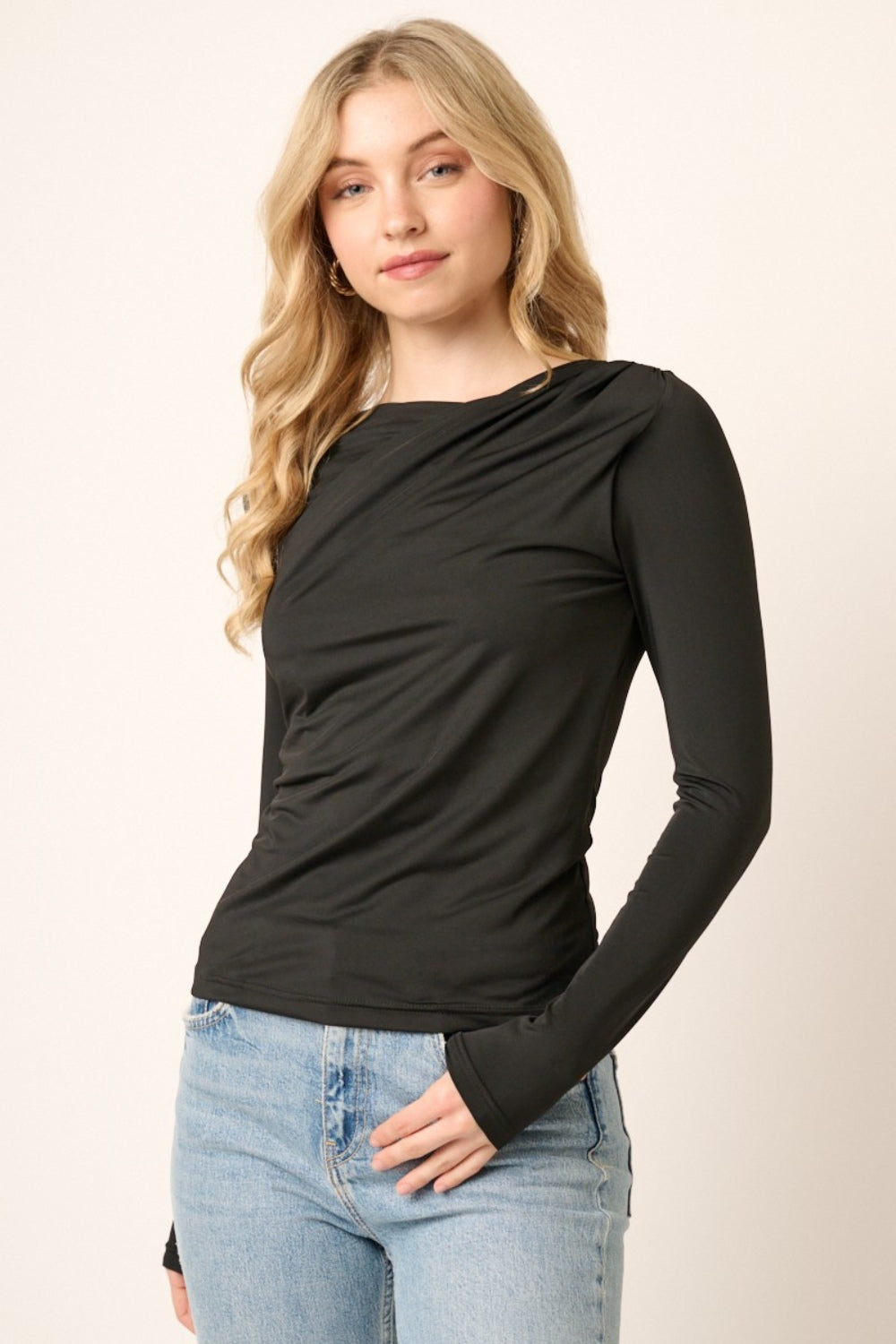 Mittoshop Ruched Long Sleeve Slim Top-Teresa&#39;s Fashionista LLC