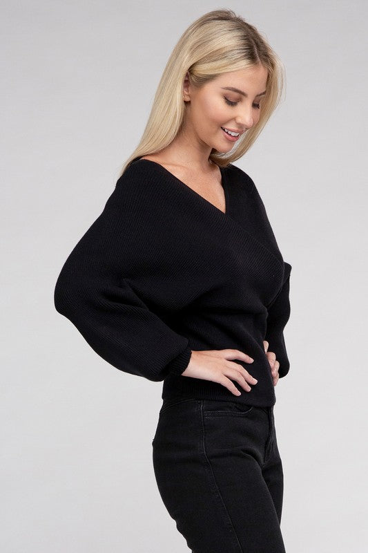 Viscose Cross Wrap Pullover Sweater-Teresa&#39;s Fashionista LLC