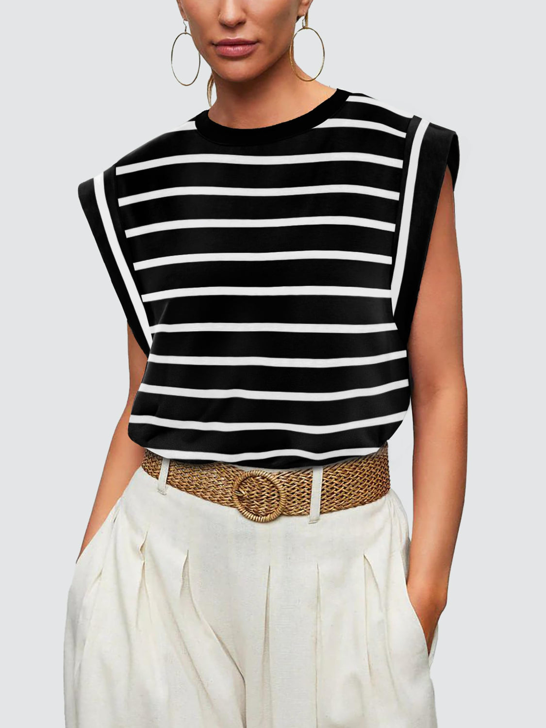 Striped Round Neck Tank-Teresa&#39;s Fashionista LLC