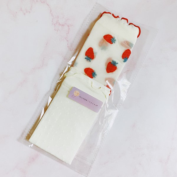 Dots And Strawberries Sheer Socks Set Of 2 Pairs-Teresa&#39;s Fashionista LLC