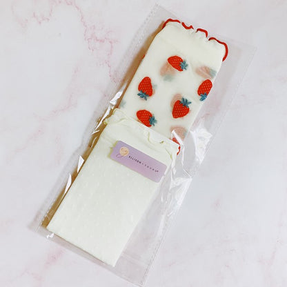 Dots And Strawberries Sheer Socks Set Of 2 Pairs-Teresa&#39;s Fashionista LLC