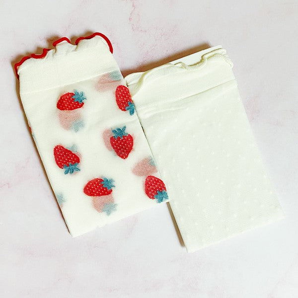 Dots And Strawberries Sheer Socks Set Of 2 Pairs-Teresa&#39;s Fashionista LLC