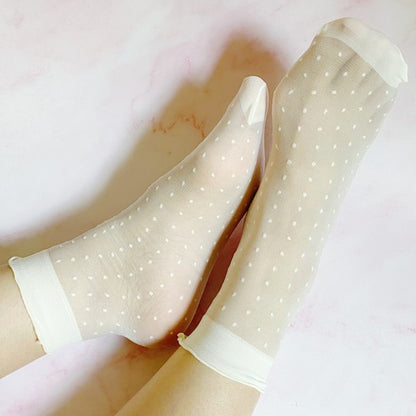 Dots And Strawberries Sheer Socks Set Of 2 Pairs-Teresa&#39;s Fashionista LLC