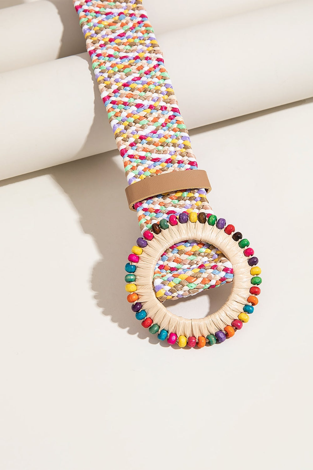 Multicolored Beaded Round Buckle Belt-Teresa&#39;s Fashionista LLC