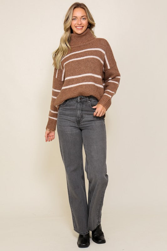 Turtle Neck Pinstripe Sweater-Teresa&#39;s Fashionista LLC