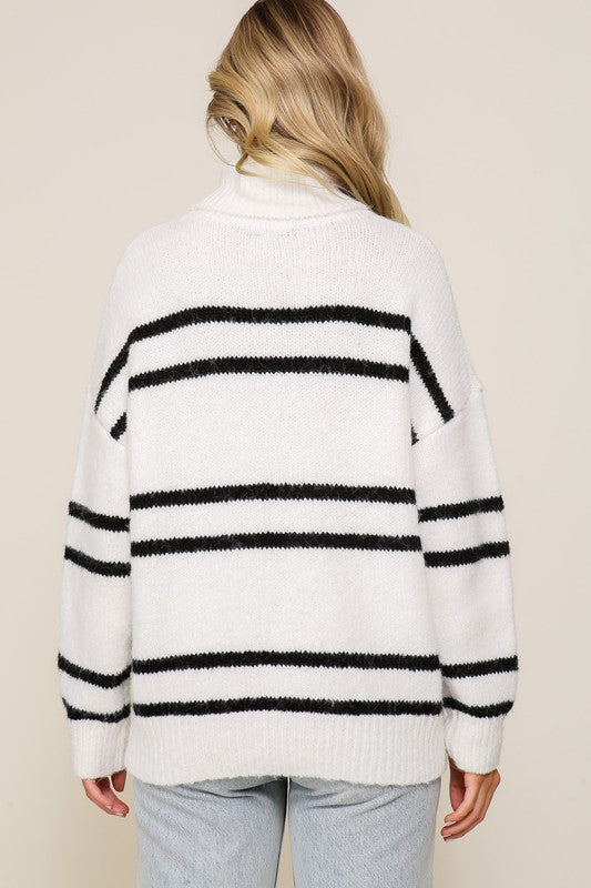 Turtle Neck Pinstripe Sweater-Teresa&#39;s Fashionista LLC