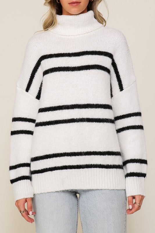 Turtle Neck Pinstripe Sweater-Teresa&#39;s Fashionista LLC