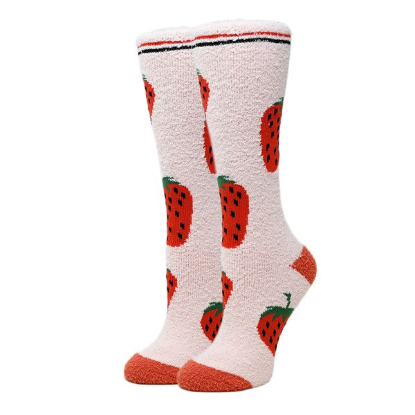 Berry - Women's fuzzy crew socks-Teresa&#39;s Fashionista LLC