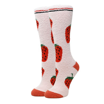 Berry - Women's fuzzy crew socks-Teresa&#39;s Fashionista LLC