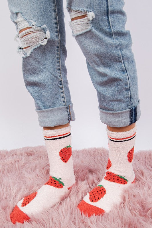 Berry - Women's fuzzy crew socks-Teresa&#39;s Fashionista LLC