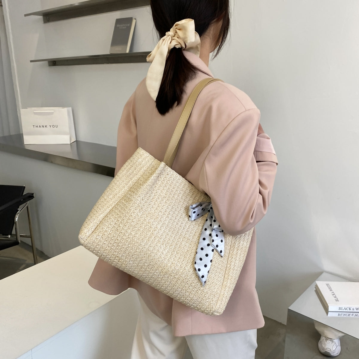 Straw Woven Leather Strap Handbag-Teresa&#39;s Fashionista LLC