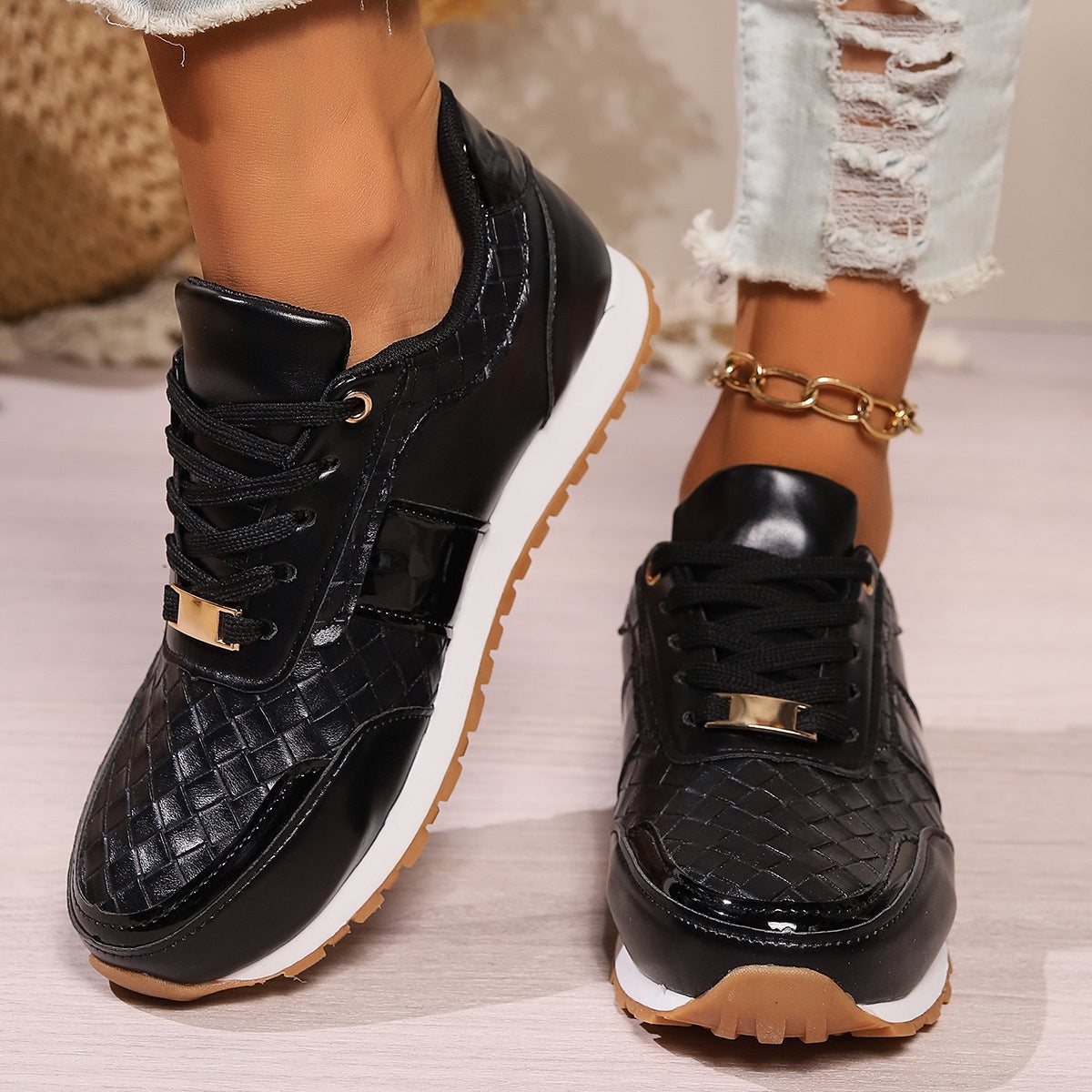 Lace-Up PU Leather Sneakers-Teresa&#39;s Fashionista LLC