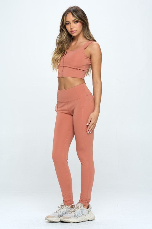 Zip Up Crop Sports Tank Top Set-Teresa&#39;s Fashionista LLC