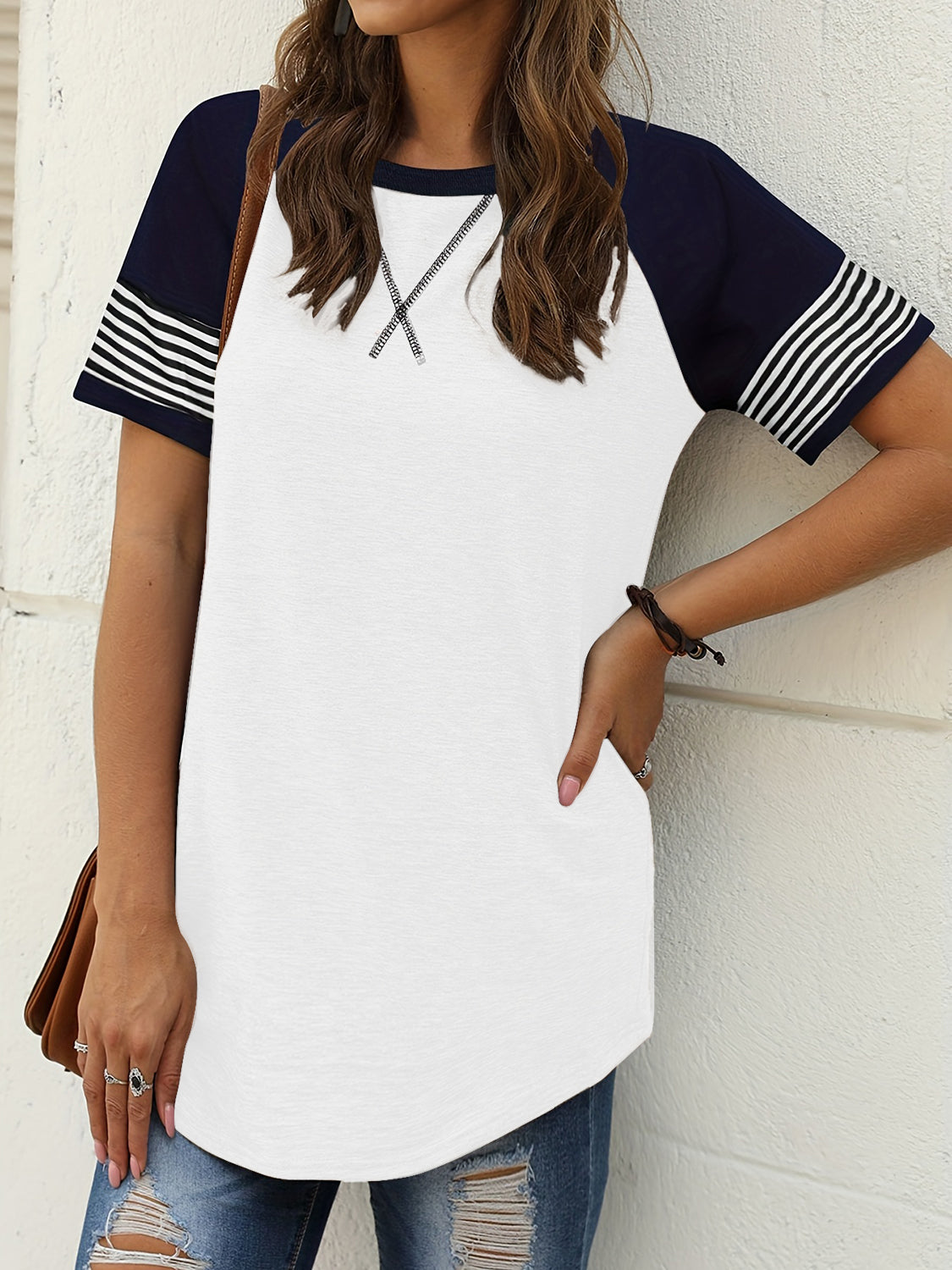 Striped Round Neck Short Sleeve T-Shirt-Teresa&#39;s Fashionista LLC