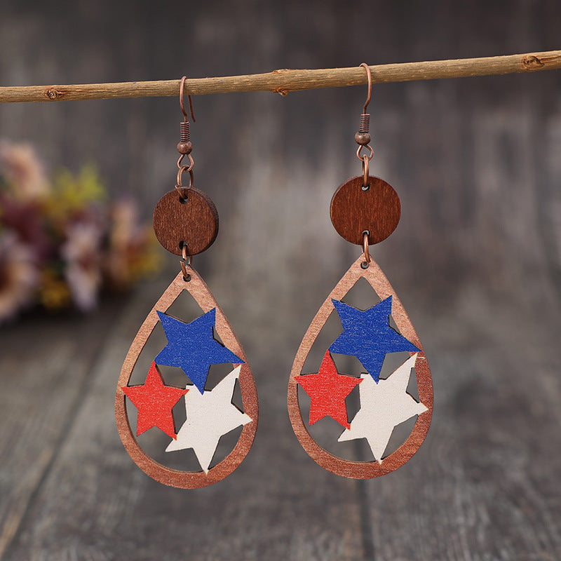 Cutout Star Wooden Dangle Earrings-Teresa&#39;s Fashionista LLC