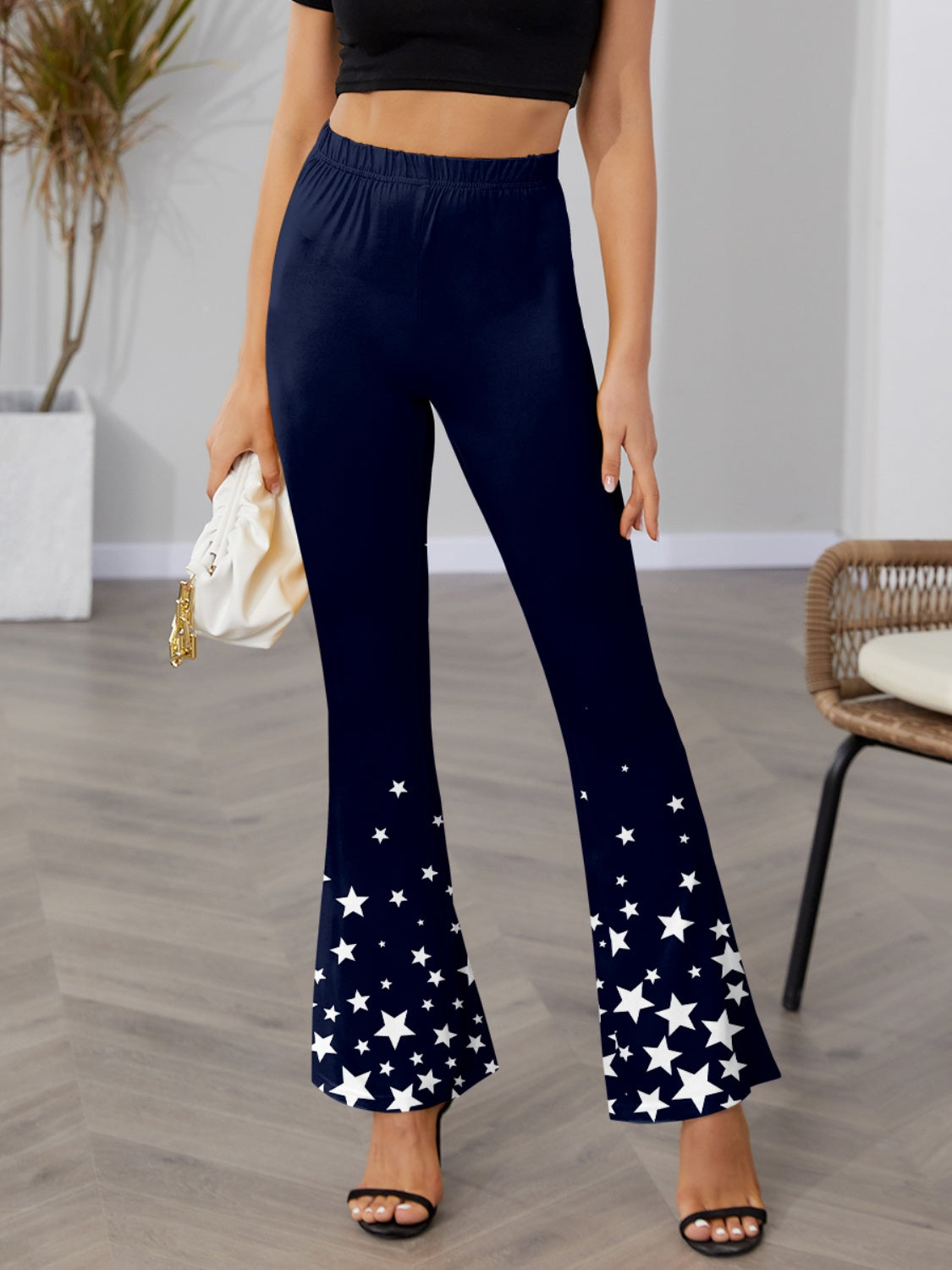 Star Elastic Waist Bootcut Pants-Teresa&#39;s Fashionista LLC