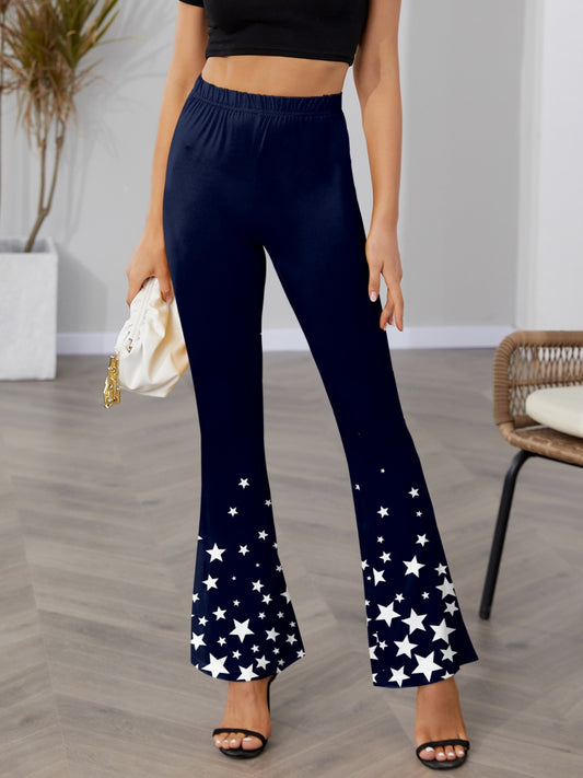 Star Elastic Waist Bootcut Pants-Teresa&#39;s Fashionista LLC