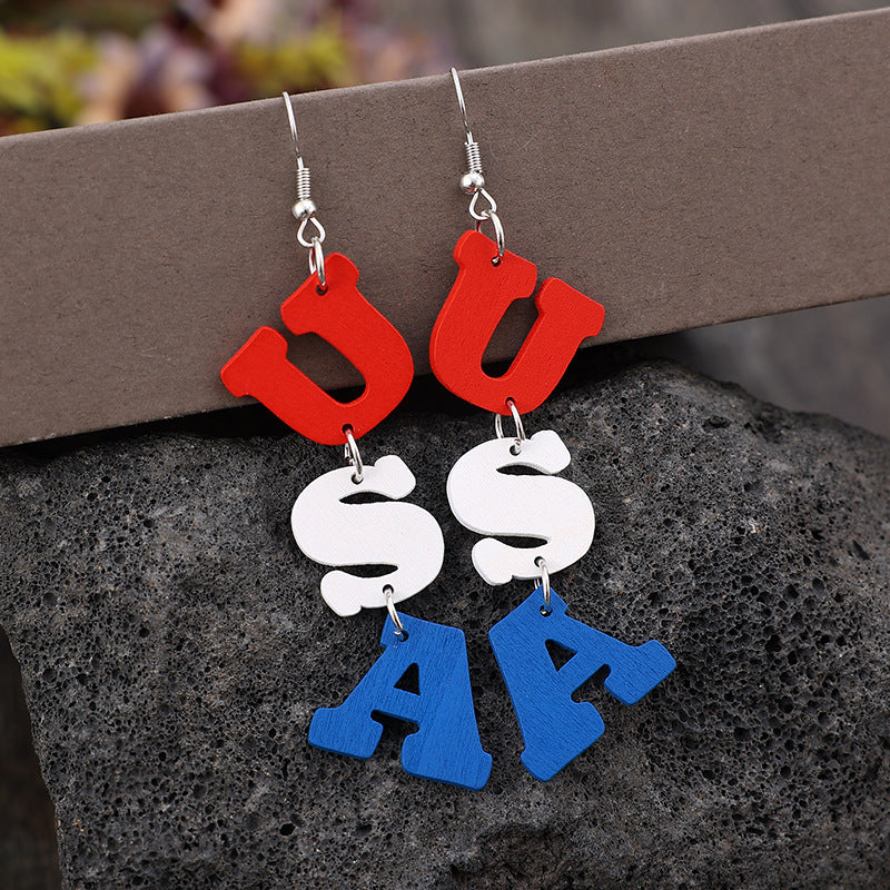 USA Wooden Letter Dangle Earrings-Teresa&#39;s Fashionista LLC