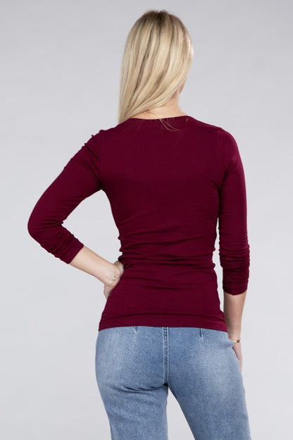 Essential V-Neck Long Sleeve T-Shirt-Teresa&#39;s Fashionista LLC