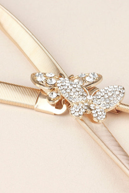 Rhinestone Butterfly Elastic Metal Belt-Teresa&#39;s Fashionista LLC