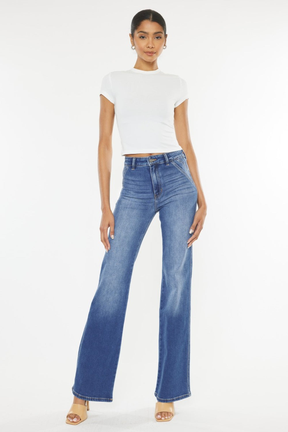 Kancan Ultra High Waist Gradient Flare Jeans-Teresa&#39;s Fashionista LLC