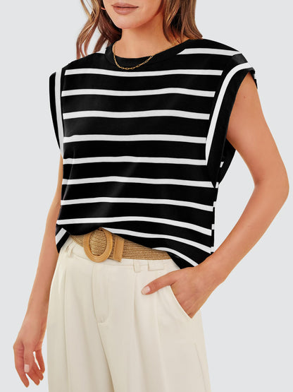 Striped Round Neck Tank-Teresa&#39;s Fashionista LLC