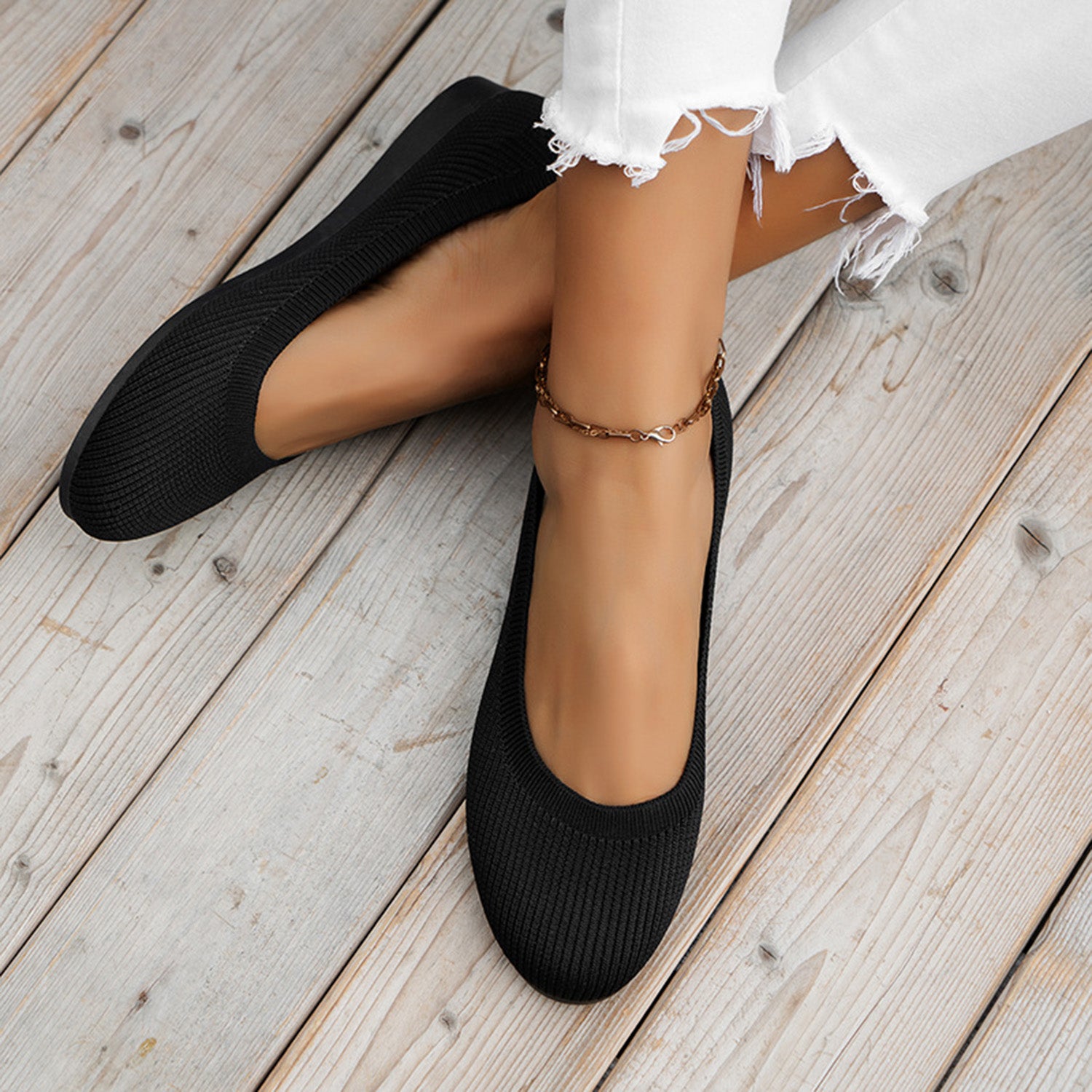 Round Toe Knit Ballet Flats-Teresa&#39;s Fashionista LLC