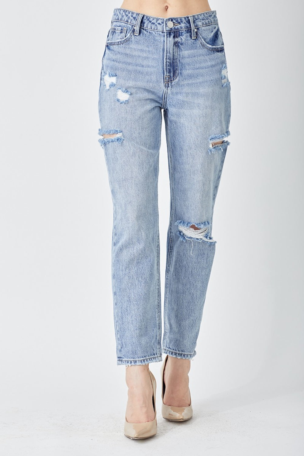 RISEN Distressed Slim Cropped Jeans-Teresa&#39;s Fashionista LLC