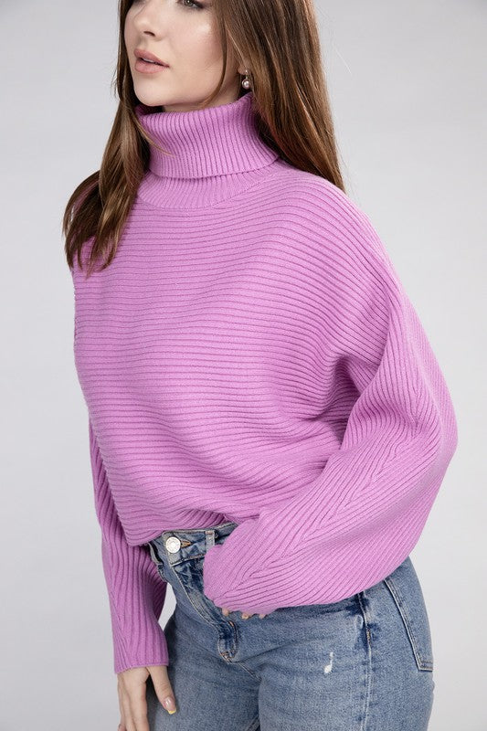 Viscose Dolman Sleeve Turtleneck Sweater-Teresa&#39;s Fashionista LLC