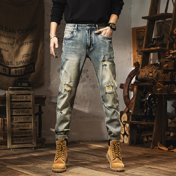 Vintage Distressed Jeans For Men's Slim Fit-Teresa&#39;s Fashionista LLC