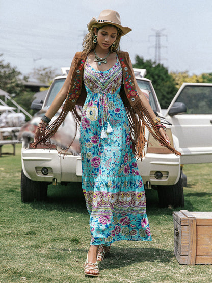 Printed Scoop Neck Sleeveless Maxi Dress-Teresa&#39;s Fashionista LLC