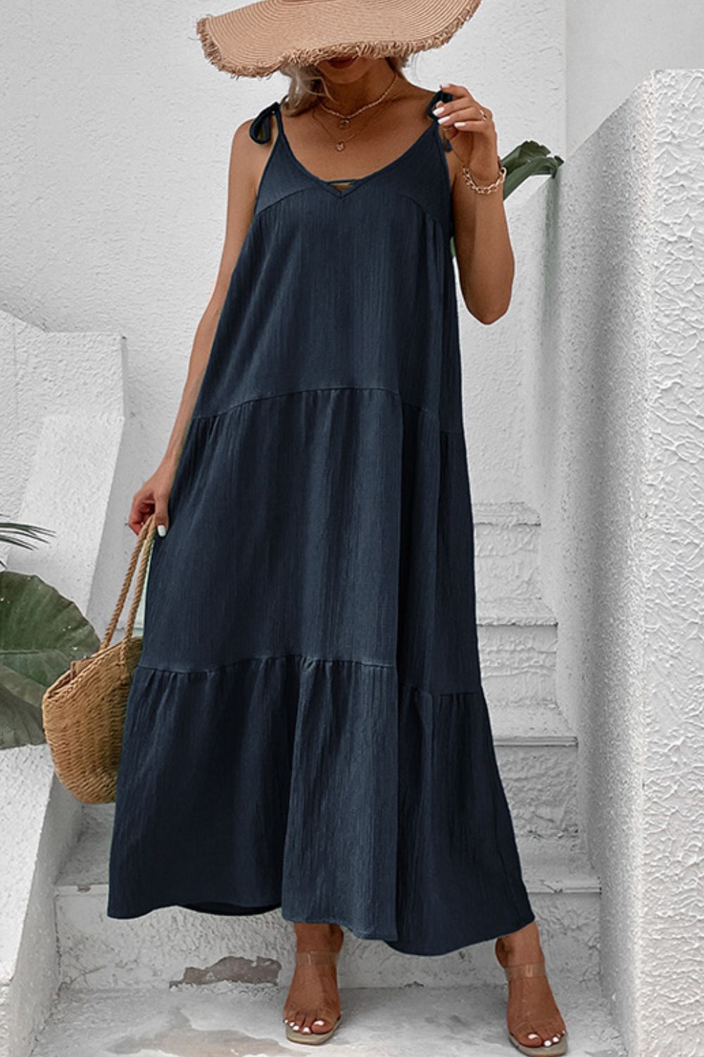 Tie-Shoulder Tiered Maxi Dress-Teresa&#39;s Fashionista LLC