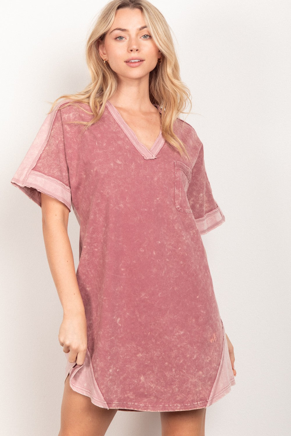 VERY J Short Sleeve V-Neck Tee Dress-Teresa&#39;s Fashionista LLC