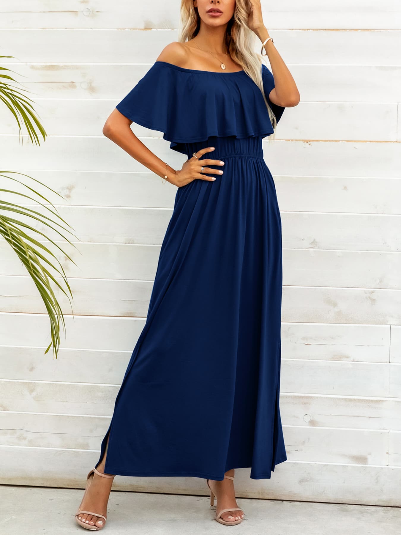 Off-Shoulder Slit Maxi Dress-Teresa&#39;s Fashionista LLC