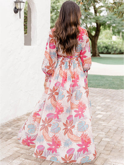 Plus Size V-Neck Printed Slit Dress-Teresa&#39;s Fashionista LLC