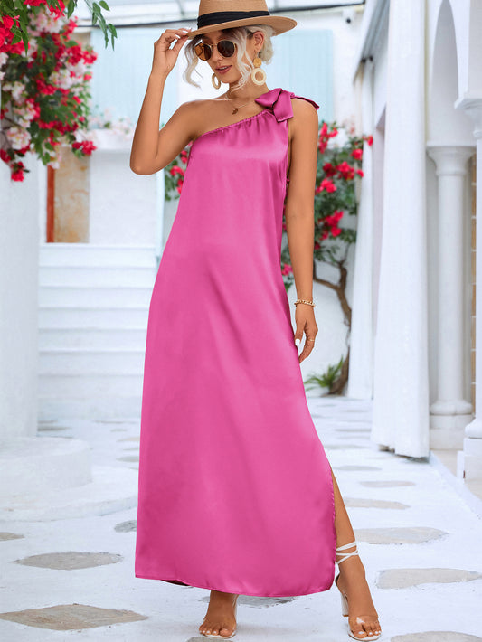 One-Shoulder Slit Maxi Dress-Teresa&#39;s Fashionista LLC