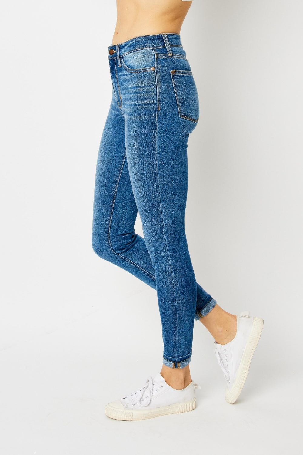 Judy Blue Full Size Cuffed Hem Skinny Jeans-Teresa&#39;s Fashionista LLC