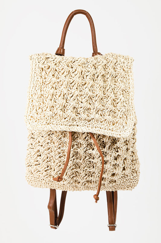 Fame Straw Braided Faux Leather Strap Backpack Bag-Teresa&#39;s Fashionista LLC