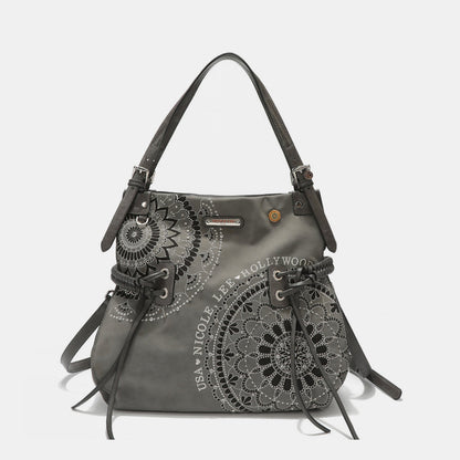 Nicole Lee USA Side Braided Tassel Inlaid Rhinestone Embroidery Hobo Bag-Teresa&#39;s Fashionista LLC