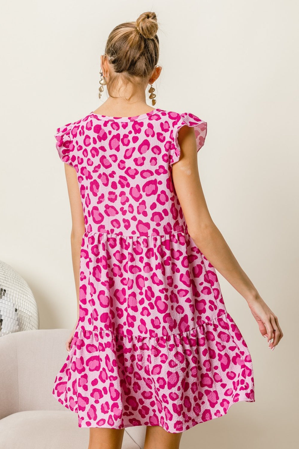 BiBi Leopard Cap Sleeve Tiered Mini Dress-Teresa&#39;s Fashionista LLC