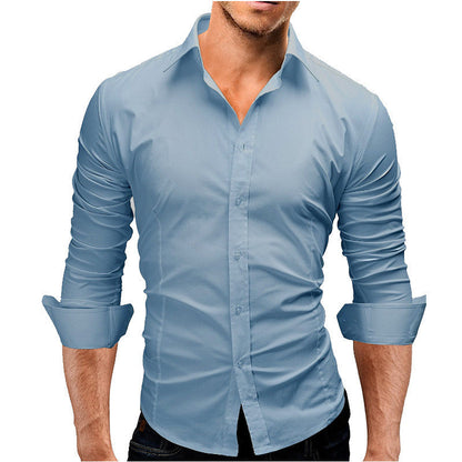 Men's Slim-fit Long-sleeved Solid Color Simple Formal Shirt-Teresa&#39;s Fashionista LLC